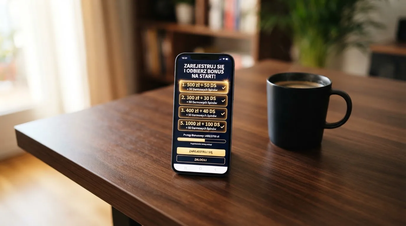 Ekran z warunkami bonusu powitalnego podczas rejestracji w kasynie online