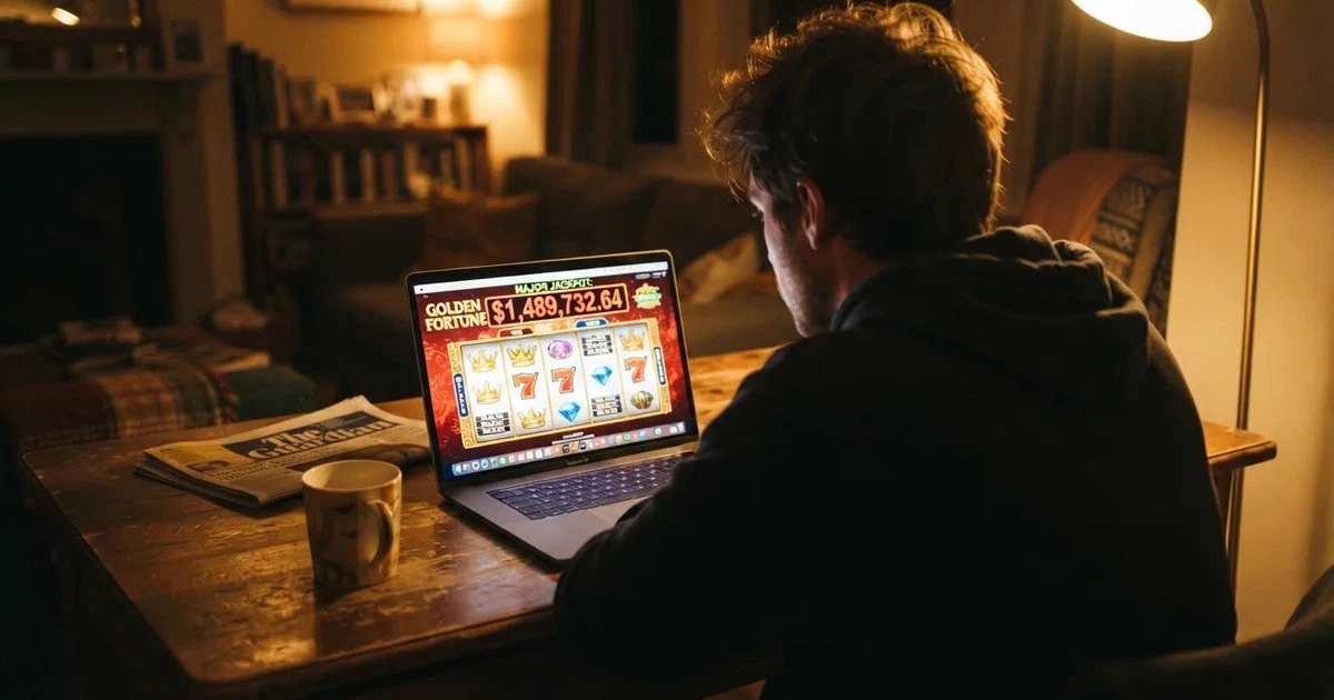 Ekran automatu online z rosnącym licznikiem puli jackpota nad bębnami
