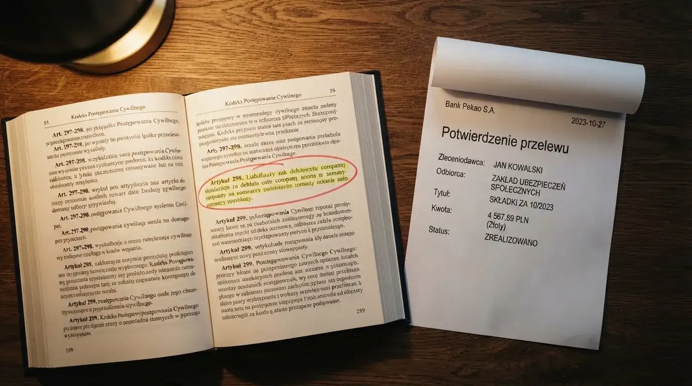 Otwarty tekst ustawy o grach hazardowych z zakreślonym artykułem, obok wydruku potwierdzenia przelewu wygranej